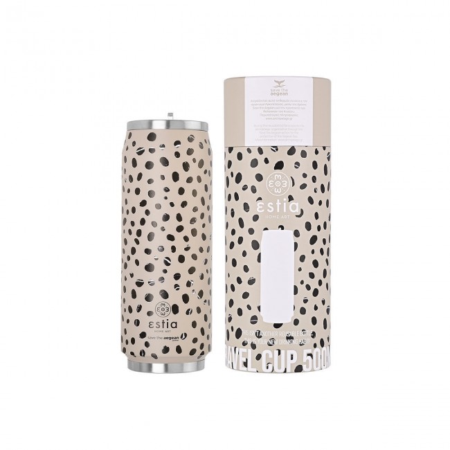 ESTIA ΘΕΡΜΟΣ TRAVEL CUP SAVE THE AEGEAN 500ml LEOPARD TAUPE