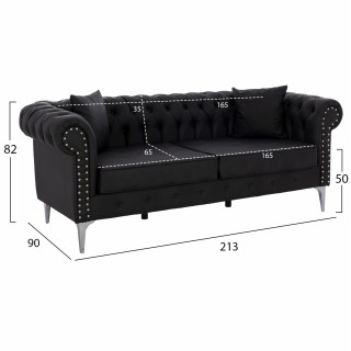 ΚΑΝΑΠΕΣ 3ΘΕΣΙΟΣ JONAH HM3185.01 Τ. CHESTERFIELD ME ΜΑΥΡΟ PU 213x90x82Υ εκ.