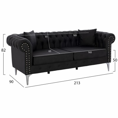 ΚΑΝΑΠΕΣ 3ΘΕΣΙΟΣ JONAH HM3185.01 Τ. CHESTERFIELD ME ΜΑΥΡΟ PU 213x90x82Υ εκ.