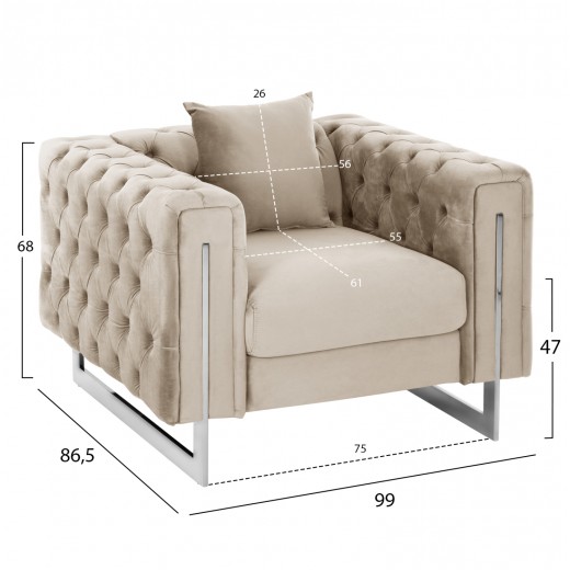 ΠΟΛΥΘΡΟΝΑ τ.CHESTERFIELD MOBAR HM3261.02 ΚΡΕΜ ΒΕΛΟΥΔΟ-ΜΕΤΑΛΛΙΚΑ ΠΟΔΙΑ 99x86,5x77Υεκ.