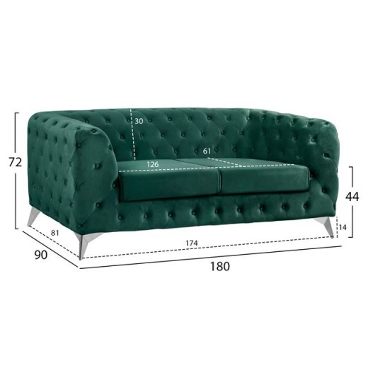 ΚΑΝΑΠΕΣ 2ΘΕΣΙΟΣ ALBERT Τ.CHESTERFIELD ΚΥΠΑΡΙΣΣΙ ΒΕΛΟΥΔΟ HM3129.03 180x90x72Υ εκ.