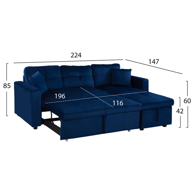 ΚΑΝΑΠΕΣ ΓΩΝΙΑ ΚΡΕΒΑΤΙ WAYNE 224x147x85Υεκ. HM3028.18 ΒΕΛΟΥΔΟ ΜΠΛΕ