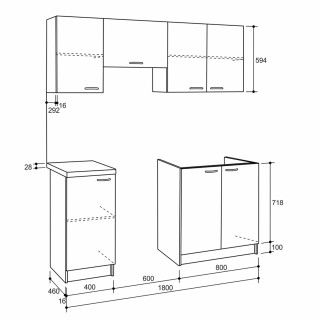 ΣΥΝΘΕΣΗ ΚΟΥΖΙΝΑΣ MAURICE ΜΕΛΑΜΙΝΗ SONAMA-ΛΕΥΚΟ HM2441 180x29,2-46εκ.