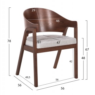 ΚΑΡΕΚΛΑ NERO HM9972 RUBBERWOOD ΣΕ ΚΑΡΥΔΙ-ΓΚΡΙ ΥΦΑΣΜΑ ΚΑΘΙΣΜΑ 56x56x78Yεκ.