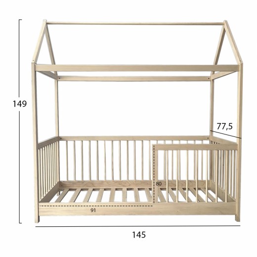 ΒΡΕΦΙΚΟ ΞΥΛΙΝΟ ΚΡΕΒΑΤΙ MIKO Τ.MONTESSORI HM9286 ΜΕ ΟΥΡΑΝΟ ΦΥΣΙΚΟ 140Χ70 εκ.