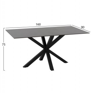 ΤΡΑΠΕΖΙ ΤΡΑΠΕΖΑΡΙΑΣ SYNTEC HM9308.01 SINTERED STONE ΜΑΥΡΟ ΜΕΤΑΛΛΙΚΑ ΠΟΔΙΑ 160x90x75Y εκ.