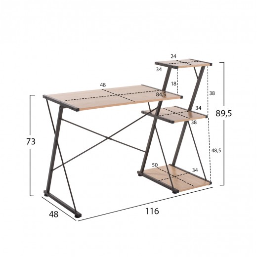 ΓΡΑΦΕΙΟ NOREX HM9317 ΜΕΤΑΛΛΙΚΟ ΜΑΥΡΟ ΜΕ MDF ΕΠΙΦΑΝΕΙΑ ΣΕ ΟΑΚ 116X48X89,5Υεκ.