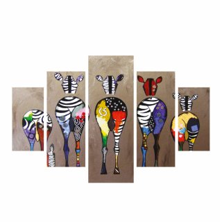 ΠΙΝΑΚΑΣ ΠΕΝΤΑΠΤΥΧΟ MDF COLORFUL ZEBRAS 82Χ56x3 HM7207.03