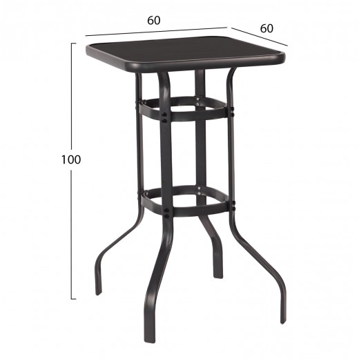 ΤΡΑΠΕΖΙ ΜΠΑΡ ΤΕΤΡΑΓΩΝΟ FIGGY HM6066.03 ΜΕΤΑΛΛΙΚΟ ΜΑΥΡΟ-ΓΥΑΛΙ ΑΣΦΑΛΕΙΑΣ 60x60x100Υεκ