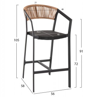 ΣΚΑΜΠΟ ΑΛΟΥΜΙΝΙΟΥ ΜΑΥΡΟ ΜΕ ΜΠΡΑΤΣΑ-RATTAN ΜΠΕΖ & TEXTLINE HM5892.05 56x58x105Y εκ.