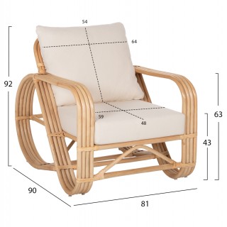 ΠΟΛΥΘΡΟΝΑ BARONESS HM9813 ΦΥΣΙΚΟ RATTAN ΚΑΙ ΛΕΥΚΑ ΜΑΞΙΛΑΡΙΑ 81x90x92Yεκ.