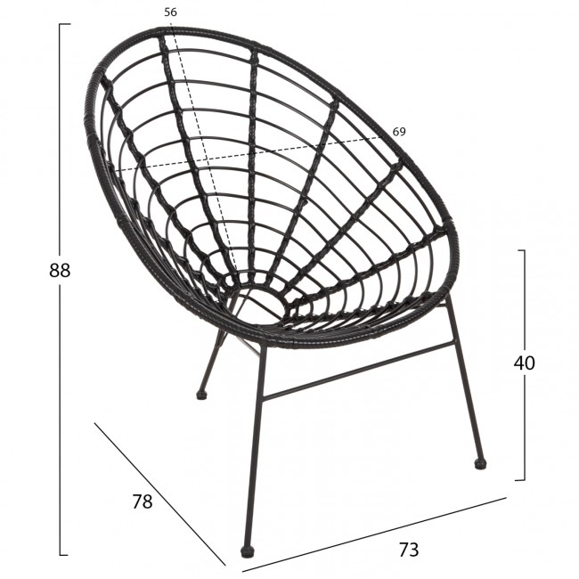 ΠΟΛΥΘΡΟΝΑ ΤΥΠΟΥ ΦΩΛΙΑ ΜΕΤΑΛΛΙΚΗ ALLEGRA HM5458.12 ΜΕ WICKER-ΜΑΥΡΟ 73x78x88Υεκ.