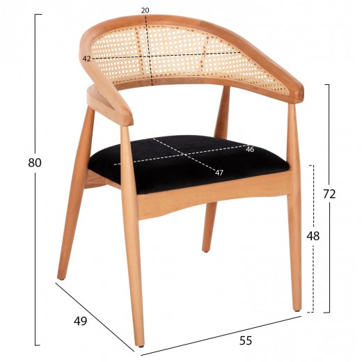 ΠΟΛΥΘΡΟΝΑ KOMODUS HM18012.02 ΞΥΛΟ ΟΞΙΑΣ-RATTAN-ΥΦΑΣΜΑ ΣΕ ΜΑΥΡΟ 55x49x80Υεκ.