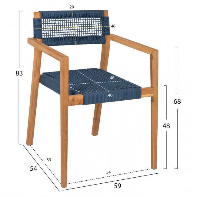 ΠΟΛΥΘΡΟΝΑ CHARLOTTE HM9637.03 ΞΥΛΟ TEAK ΦΥΣΙΚΟ & ΜΠΛΕ ΣΧΟΙΝΙ 59x54x83Y εκ.