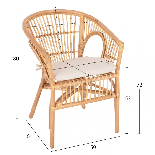 ΠΟΛΥΘΡΟΝΑ DAMPAR HM9929.04 RATTAN ΣΕ ΦΥΣΙΚΟ-ΛΕΥΚΟ ΜΑΞΙΛΑΡΙ 59x61x80Υεκ.