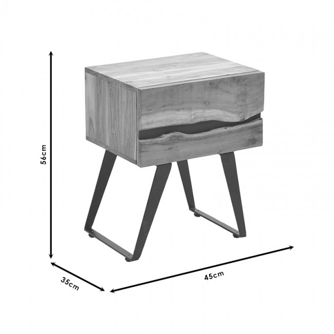 Κομοδίνο Imena pakoworld μασίφ ξύλο 4εκ φυσικό-μαύρο 45x35x56εκ