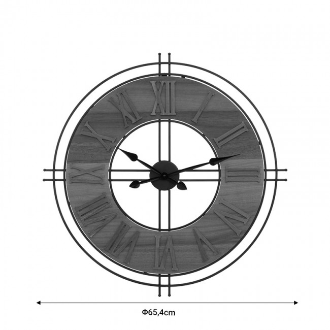 Ρολόι τοίχου Dorino pakoworld καφέ χρώμα mdf- μαύρο μέταλλο Φ65.5x4εκ