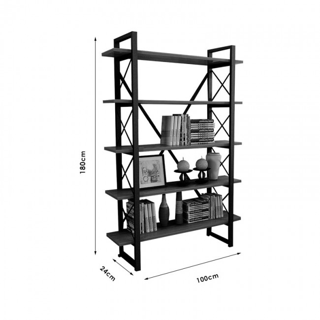 Βιβλιοθήκη Wook pakoworld καρυδί-μαύρο 90x34x180εκ
