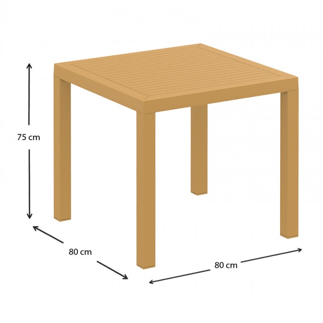 Τραπέζι κήπου πολυπροπυλενίου 80x80x75εκ. χρώμα teak ARES SIESTA