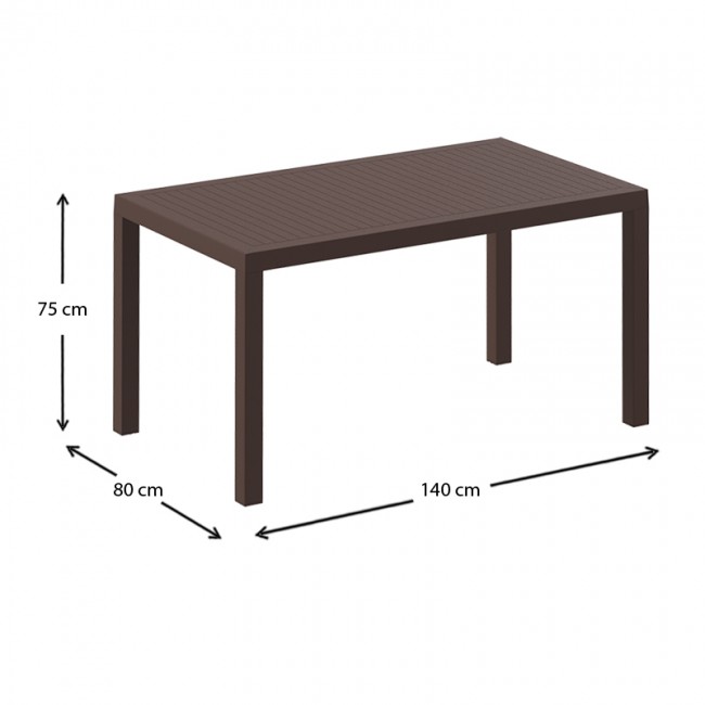 Τραπέζι κήπου πολυπροπυλενίου 140x80x75εκ. χρώμα καφέ ARES SIESTA