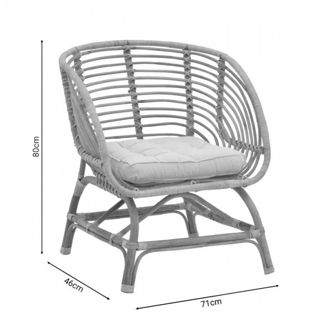 Πολυθρόνα Diane Inart φυσικό ξύλο με μαξιλάρι 71x46x80εκ