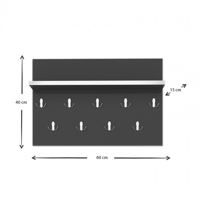 Ραφιέρα τοίχου - κρεμάστρα μελαμίνης Donella Megapap χρώμα ανθρακί 60x15x40εκ.