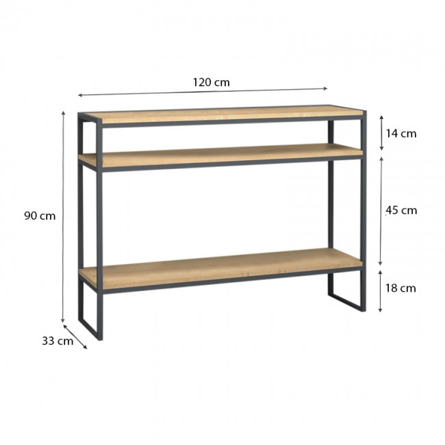 Κονσόλα New Smart Megapap μεταλλική - μελαμίνης χρώμα oak 120x33x90εκ.