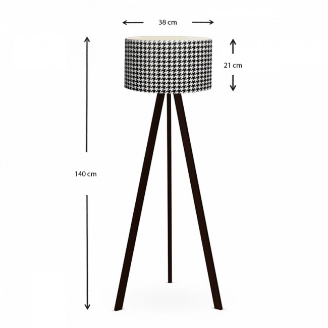 Φωτιστικό δαπέδου Rosling Megapap Mdf/ύφασμα Pvc χρώμα μαύρο/ασπρόμαυρο 38x38x140εκ.