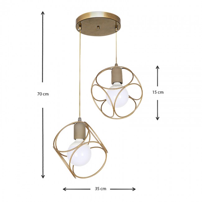 Φωτιστικό οροφής Lusita Megapap E27 μεταλλικό δίφωτο χρώμα χρυσό 35x35x70εκ.