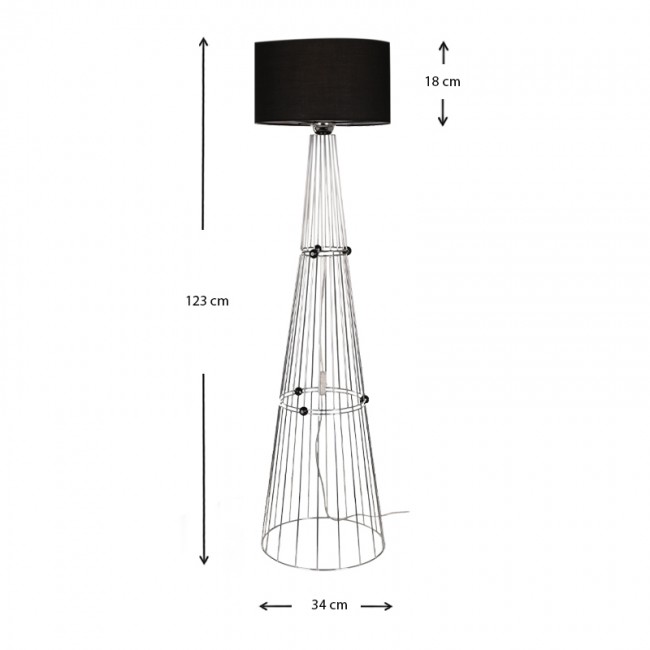 Φωτιστικό δαπέδου Filip Megapap E27 μεταλλικό - υφασμάτινο χρώμα ασημί - μαύρο 34x34x123εκ.