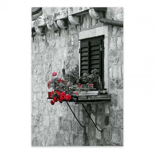 Πίνακας σε καμβά "Window with Flowers" Megapap ψηφιακής εκτύπωσης 50x75x3εκ.