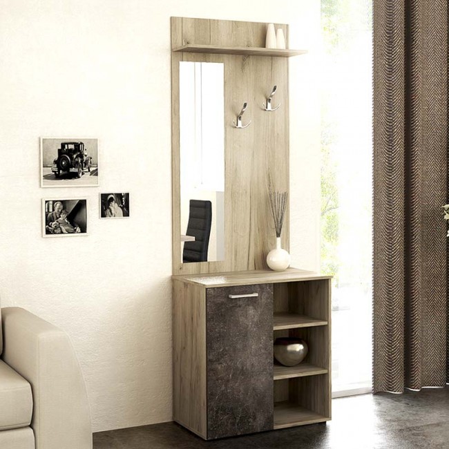 Έπιπλο εισόδου Manuele Megapap μελαμίνης χρώμα γκρι oak - dark atelier 68x36x200εκ.