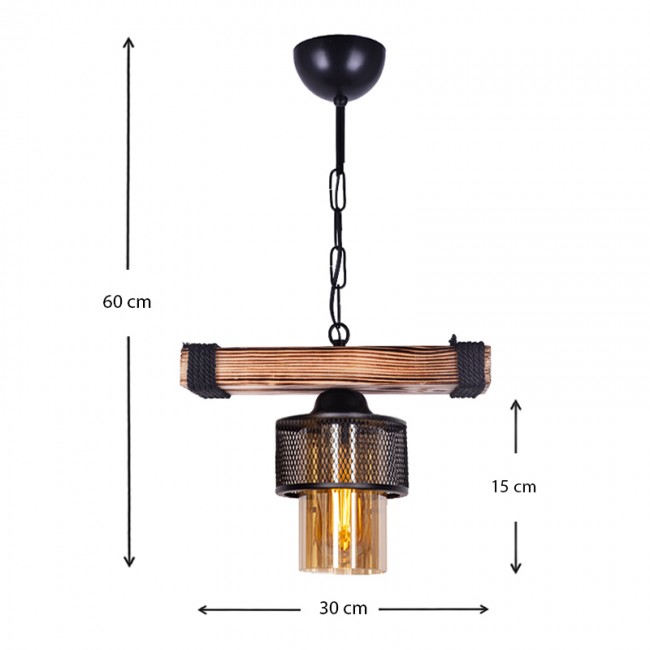 Φωτιστικό οροφής Eliana Megapap E27 ξύλινο/μεταλλικό μονόφωτο σε μαύρο/καρυδί 30x15x60εκ.