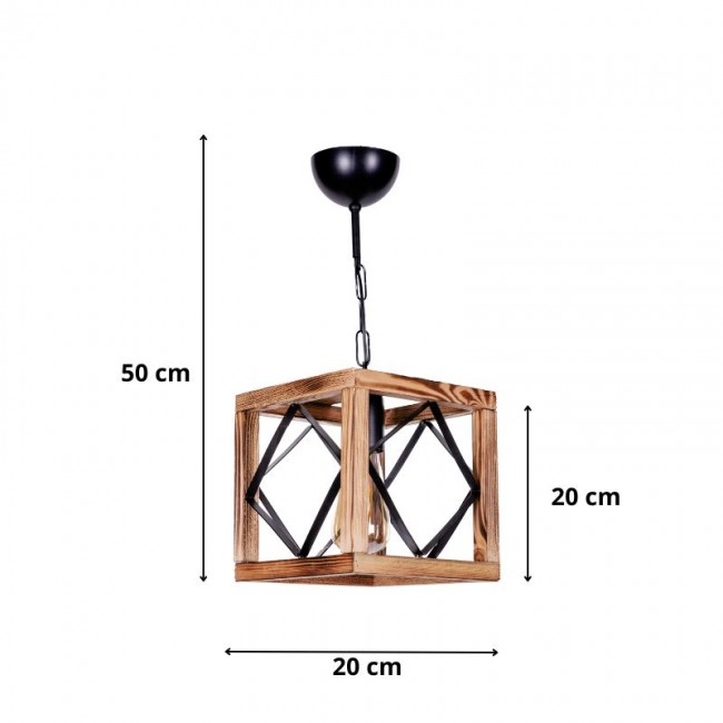 Φωτιστικό οροφής Vera Megapap E27 ξύλινο μονόφωτο χρώμα φυσικό/καρυδί - μαύρο 20x20x50εκ.
