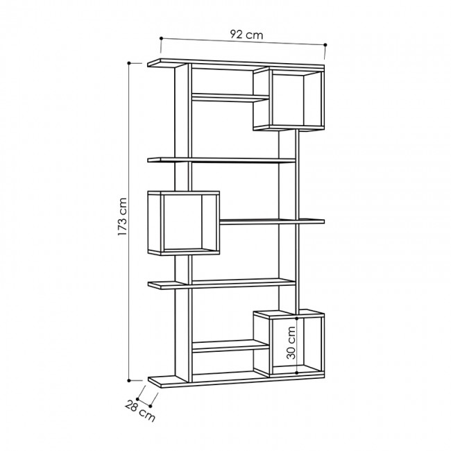 Βιβλιοθήκη μελαμίνης Soto Megapap χρώμα ανθρακί 92x25x173εκ.