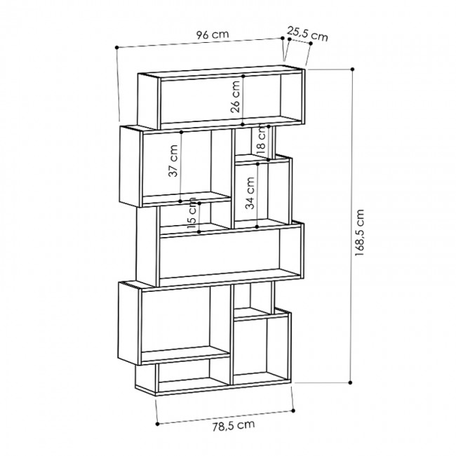 Βιβλιοθήκη μελαμίνης Karmato Megapap χρώμα ανθρακί 96x25,5x168,5εκ.