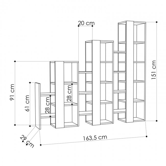 Βιβλιοθήκη μελαμίνης Lift Megapap χρώμα ανθρακί 163,5x29x151εκ.