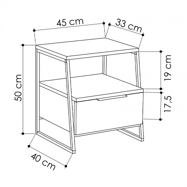 Κομοδίνο μελαμίνης Pal Megapap χρώμα ανθρακί 45x40x50εκ.