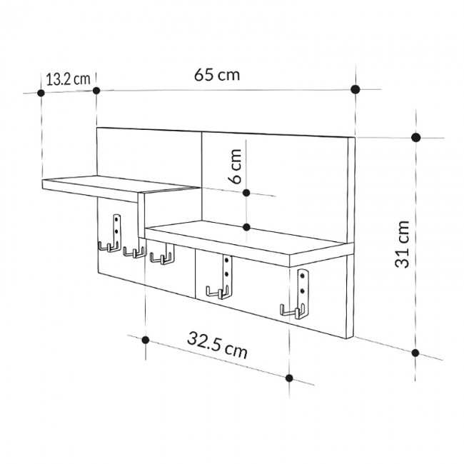 Κρεμάστρα τοίχου Harmon Megapap χρώμα sapphire oak - λευκό 65x15x31εκ.