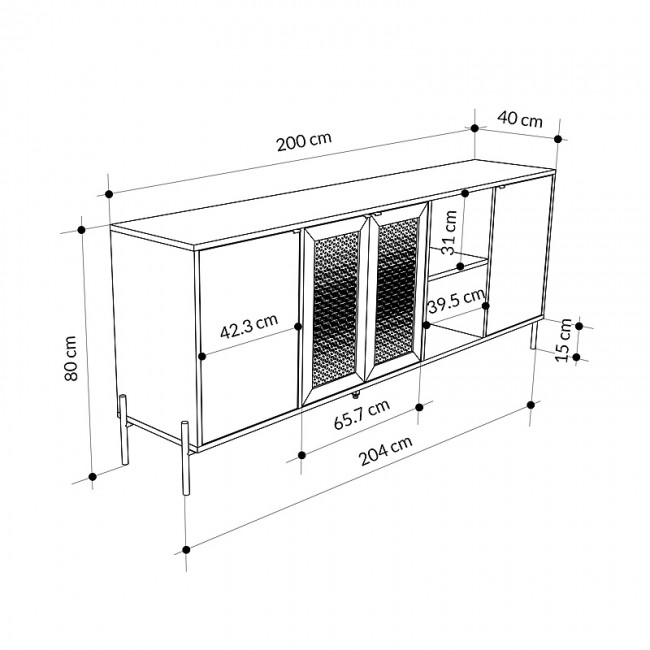 Μπουφές Naive Megapap χρώμα sapphire oak 204x40x80εκ.