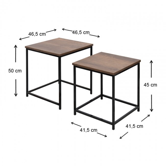 Βοηθητικά τραπεζάκια ζιγκόν Florence Megapap Mdf - μεταλλικά χρώμα καρυδί- μαύρο 46x46x50εκ.