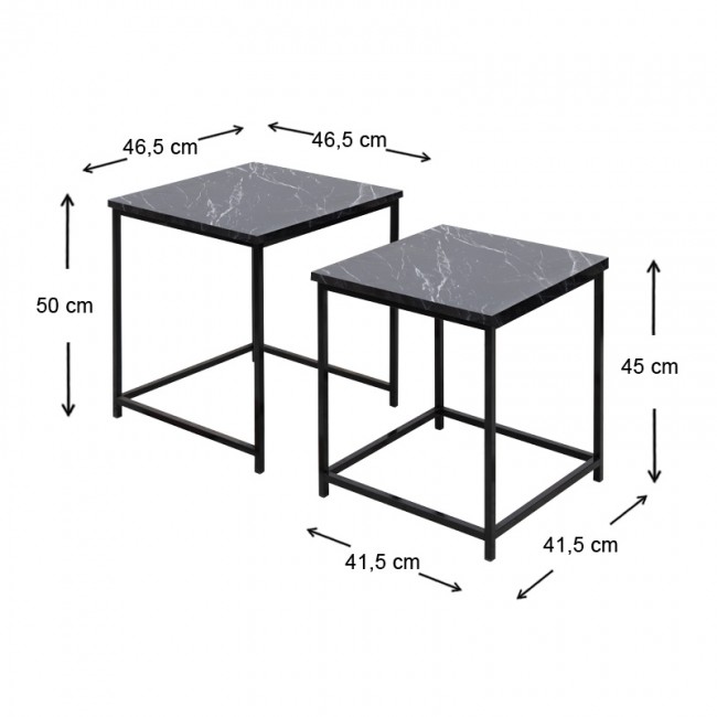 Βοηθητικά τραπεζάκια ζιγκόν Florence Megapap Mdf - μεταλλικά χρώμα μαύρο εφέ μαρμάρου 46x46x50εκ.