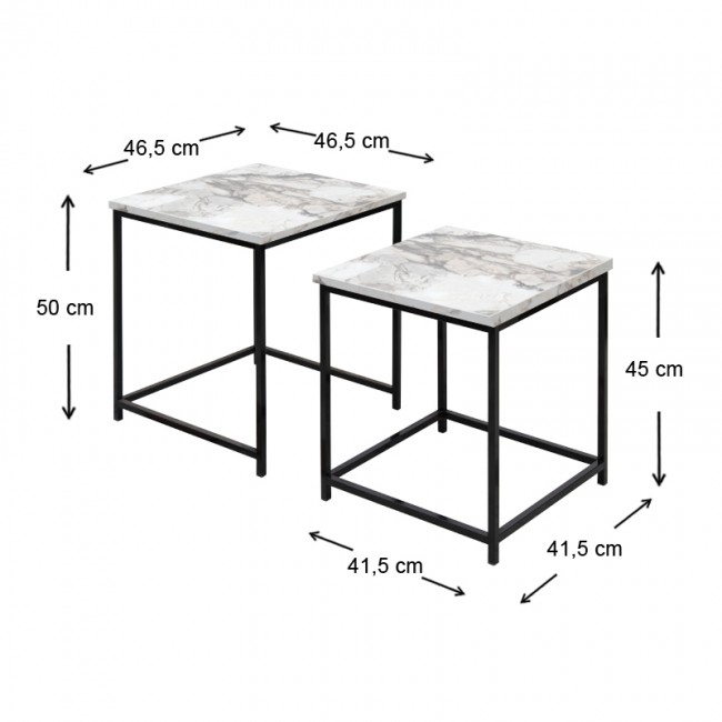 Βοηθητικά τραπεζάκια ζιγκόν Florence Megapap Mdf - μεταλλικά χρώμα μπεζ εφέ μαρμάρου 46x46x50εκ.
