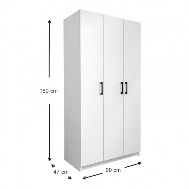 Ντουλάπα ρούχων Dacota Megapap μελαμίνης τρίφυλλη χρώμα λευκό 90x47x180εκ.
