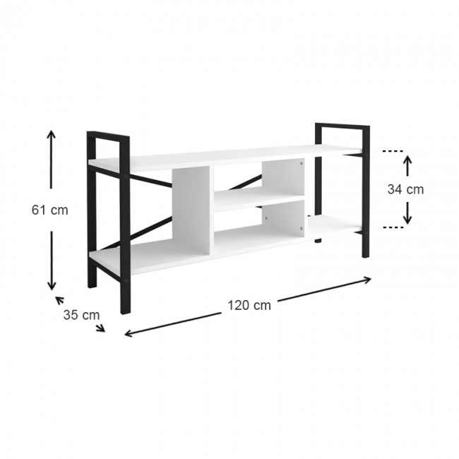 Έπιπλο τηλεόρασης Santana Megapap μεταλλικό - μελαμίνης χρώμα μαύρο - λευκό 120x35x61εκ.