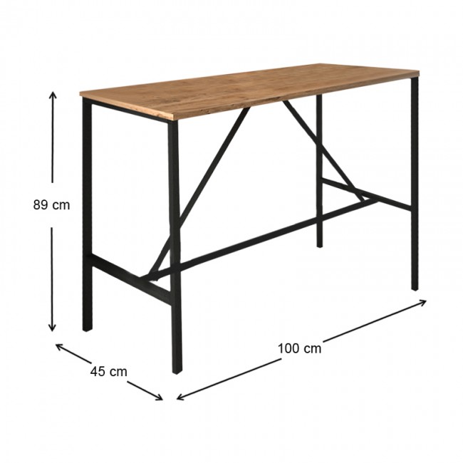 Τραπέζι μπαρ - stand Crego Megapap μεταλλικό - μελαμίνης χρώμα pine oak - μαύρο 100x45x89εκ.