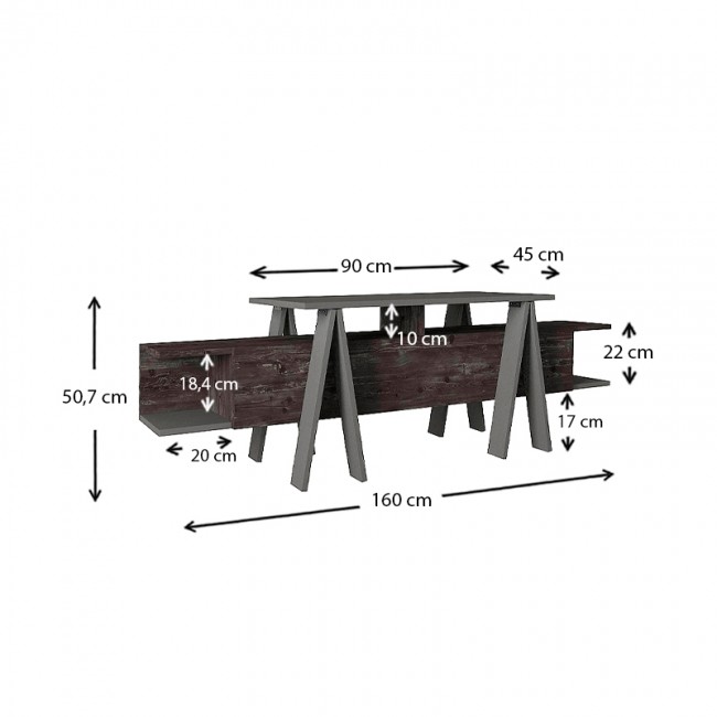 Έπιπλο τηλεόρασης Aspero Megapap από μελαμίνη χρώμα μαύρο rebab - ανθρακί 160x45x50εκ.