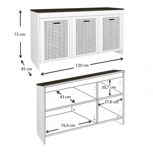 Μπουφές μελαμίνης Galatea Megapap χρώμα λευκό - μαύρο rebab 120x45x75εκ.