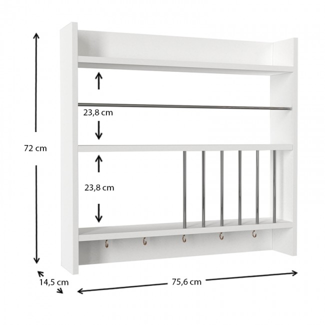 Ραφιέρα τοίχου κουζίνας Dellana Megapap από μελαμίνη χρώμα λευκό 75,6x14,5x72εκ.