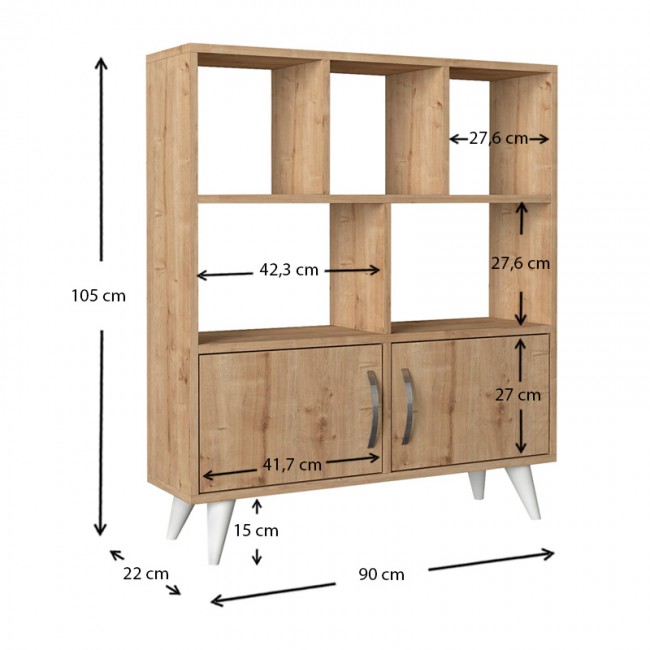 Βιβλιοθήκη μελαμίνης Donati Megapap χρώμα sapphire oak 90x22x105εκ.